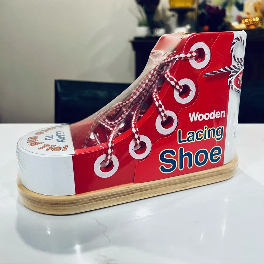Melissa & Doug Red and White Wooden Lacing Sneaker